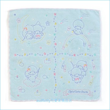 asdfkitty*雙子星藍色彩虹小方巾/手帕-100%純棉-25*25公分-日本正版商品