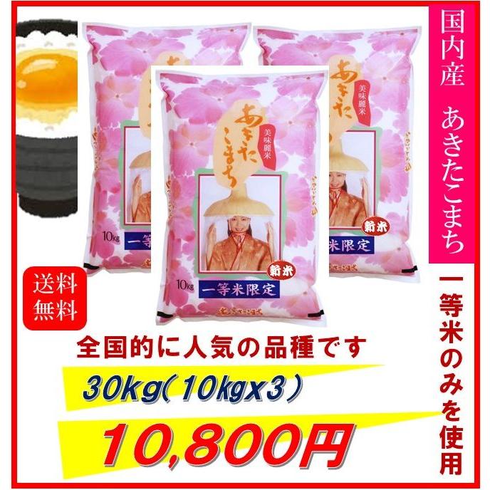 新米　米　お米　３０ｋｇ　（１０ｋｇ×３）　一等米　あきたこまち　国内産　令和５年産　送料無料