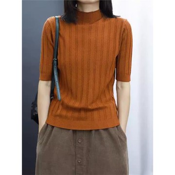 半高領針織衫女裝2026秋冬新款修身顯瘦內搭打底衫中袖T恤上衣潮