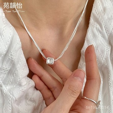 香港正品🔥限時下殺🔥S925純銀多層蛇骨拉絲方塊項錬 鎖骨錬 項錬 女生項錬 女項錬 項錬女 純銀項錬 方塊項錬 蛇骨錬