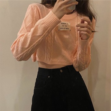 高腰毛衣2021年秋冬新款修身內搭洋氣針織打底衫女長袖短款上衣春