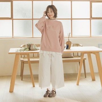 【MOSS CLUB】素面鬆緊腰寬版長褲 黑 白 粉