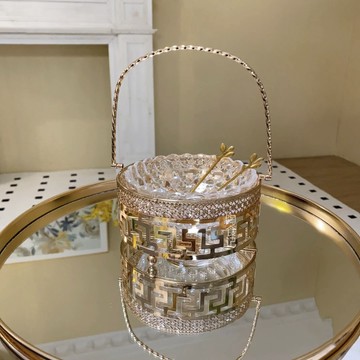 輕奢鏤空果籃高級玻璃金屬手提甜品碗創意擺件水晶玻璃果盤 小紅書同款
