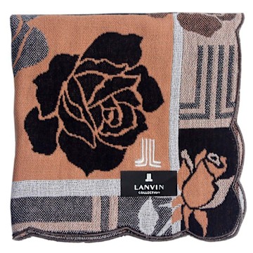LANVIN 浪凡  玫瑰繡花底圖純棉大款方巾(駝+黑)