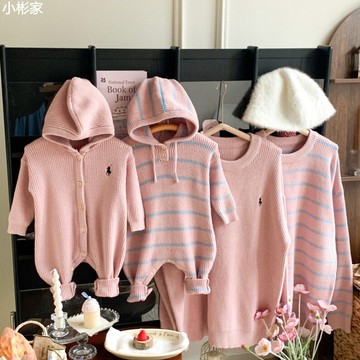 【小彬家】 韓版親子裝毛衣2025秋裝新款一家三口小月齡連帽爬服長袖全家裝潮