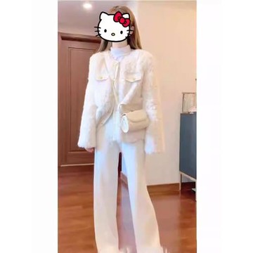 白色小香風羊羔毛外套女2025秋冬季毛毛絨高級感加厚夾棉短款上衣