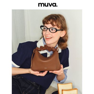 muva真皮小眾便當包褶皺手提云朵包女斜挎單肩包原創2024秋冬新款