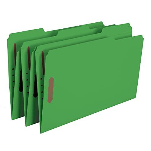 Folders, Two Fasteners, Cut Assorted Top Tab, Legal, Green, 50 Box (並行輸