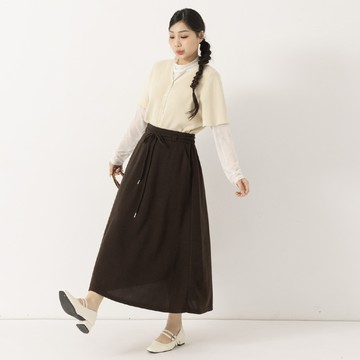 Q彈糯米針織傘襬長裙(附綁帶)