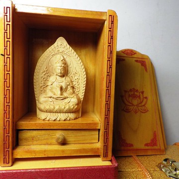 精品隨身佛龕 黃楊木淨瓶觀音菩薩木雕佛像