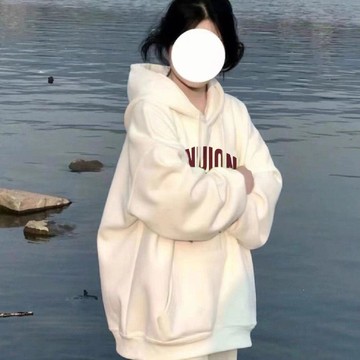白色連帽加絨衛衣女秋冬美式復古寬松oversize慵懶風薄款上衣外套