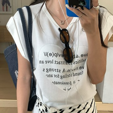 [SUMI選物] 法式袖 女短袖 短袖t恤女 [法式袖愛心字母印花T恤]