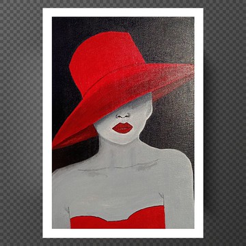 女孩在一个红色的帽子画与一个女孩在一个红色的衣服原来的丙烯酸