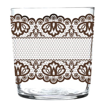 EXCELSA 寬口玻璃杯 370ml  棕蕾絲  1個