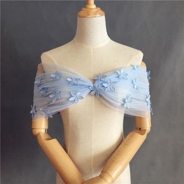 凱蒂婚飾 新娘伴娘一字領V領顯瘦婚紗禮服披肩抹胸配飾網紗披肩