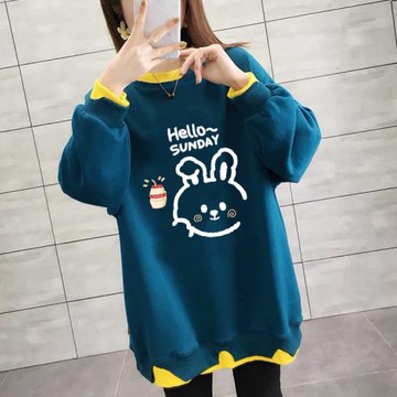 秋冬加絨加厚衛衣2024年新款女寬松韓版中長款外套假兩件薄款上衣