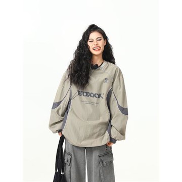 野生阿子美式復古機能風套頭圓領長袖衛衣男女春秋潮牌寬松外套