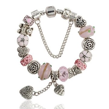 串珠手鍊 手環-琉璃飾品甜美粉色愛心吊墜情人節生日禮物女配件73kc296【獨家進口】【米蘭精品】