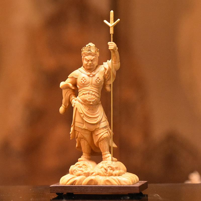 木彫り仏像 小仏【泥足毘沙門天】柘植 金泥仕様 武将上杉謙信が