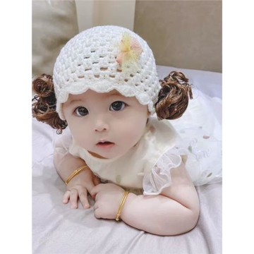 英國DGKP女寶寶帽子可愛超萌韓版春秋季新款嬰兒公主款護耳假發帽