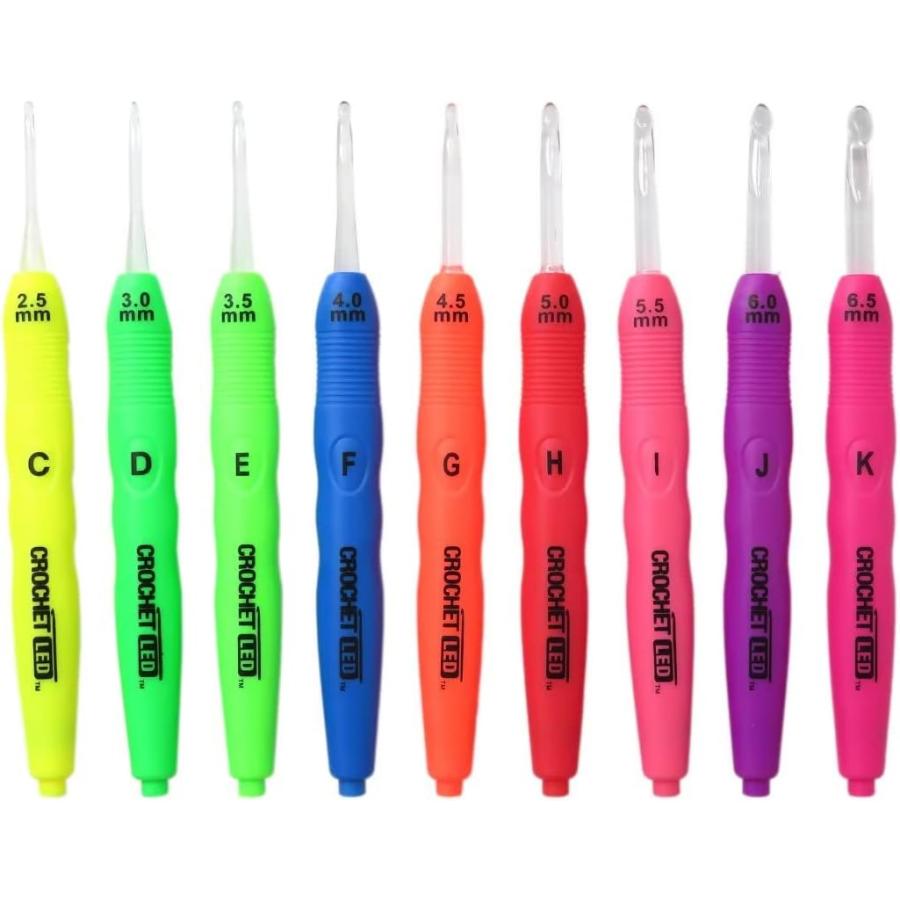 LED Crochet Hooks Set Luminous Knitting Needles Weave DIY Light Up Crochet Needles for Hats Sweaters Sewing Tools Size 2.5-6.5mm  Pack of