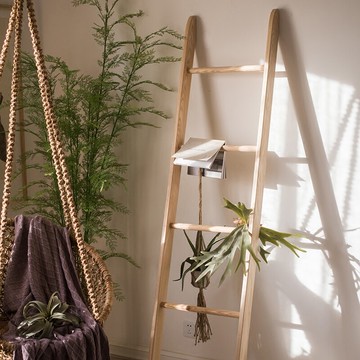 掬涵 實木梯子架 白蠟木原木收納架裝飾衣帽架毛巾架 日式北歐