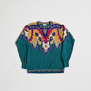 【蛋植物古著】五彩光景線繡古著毛衣