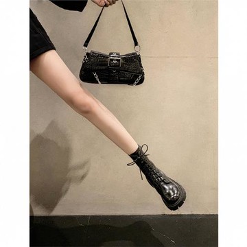 真皮馬丁靴女2025年新款小個子內增高鞋子英倫風厚底秋冬加絨短靴