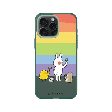 iPhone 15 Pro Max Clear 憂墨綠 - 懶散兔與啾先生 Lazy Rabbit and Mr.Chu - 彩虹