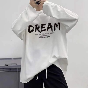 YLIE 大學ｔ 長袖上衣 男上衣 長袖T恤男寬松潮流百搭打底衫秋季新款衣服男裝休閑上衣圓領衛衣