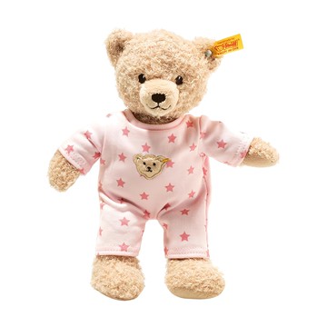 Steiff 金耳釦泰迪熊 嬰幼兒玩偶 柔軟舒適  25cm  睡衣熊女孩 棕色 + 粉色  1個