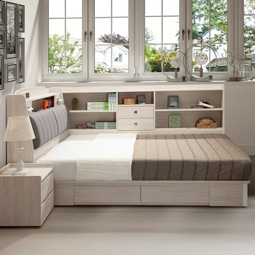 直人木業-極簡風白榆木6尺雙人加大收納兩抽床組搭配床邊收納櫃