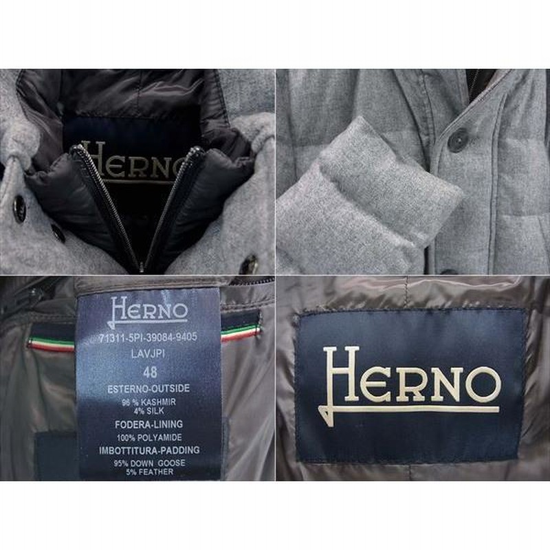 中古 美品 Herno ヘルノ カシミヤ シルク ダウンコート 48 グレー ...