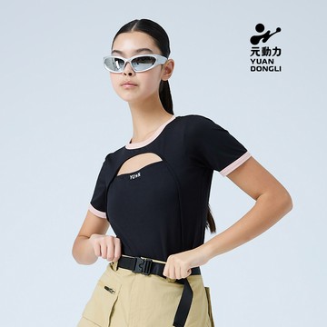 元動力 縷空剪接配色BRA上衣(黑；S-L)