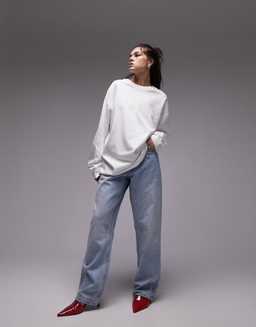 Topshop premium seam detail long sleeve skater in white