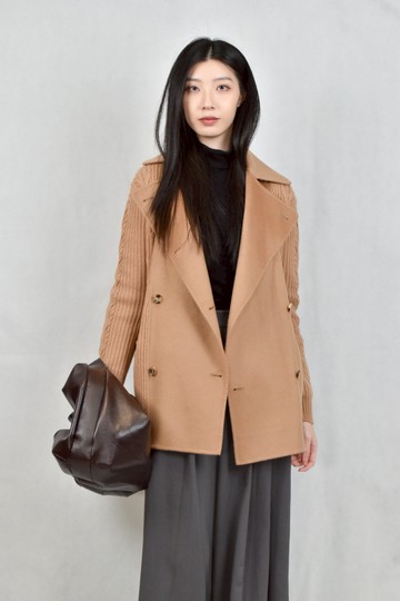 (L) max mara棕色羊毛拼接外套