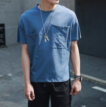 FINDSENSE MD 韓國 時尚潮 男 休閒寬鬆 純色素面 個性口袋 短袖T恤 特色短T 學生T