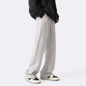 垂感褲子男2024春秋新款男士直筒休閑長褲美式寬松闊腿褲灰色衛褲