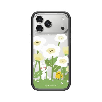 iPhone 17 Pro Max Mod NX -邊框背蓋組合 (相機按鈕) 黑 - 懶散兔與啾先生 Lazy Rabbit and Mr.Chu - 花叢間