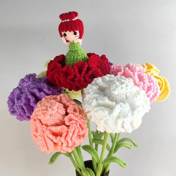 特價💡手工編織康乃馨花僊子成品居家裝飾 假花擺設鈎織花束擺件可愛花朵diy手作材料  編織材料包  手作diy HOIV