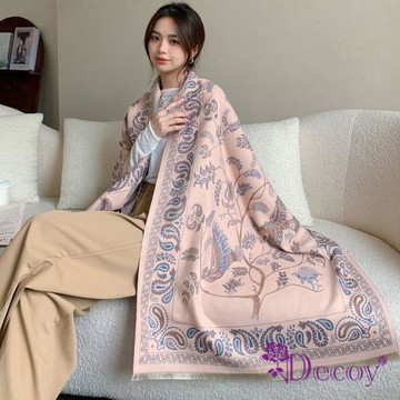 【Decoy】青鳥雕花＊空調加大短流蘇披肩圍巾