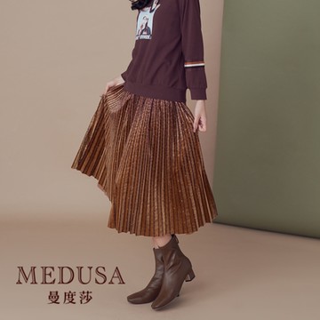 現貨【MEDUSA 曼度莎】光澤絨感漸變百褶裙（M-XL）｜長裙 絨布 鬆緊腰頭