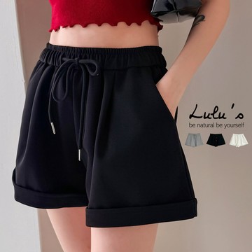 LULUS/腰鬆緊反摺休閒短褲３色【A04260016】棉褲 褲子 休閒褲 顯瘦褲260429