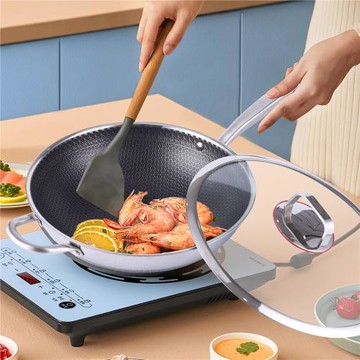 316蜂窩不銹鋼炒鍋不粘鍋無涂層炒菜鍋家用燃氣灶電磁爐用平底鍋