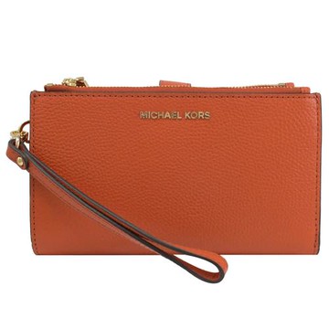 MICHAEL KORS Jet Set 荔枝皮革手提式雙拉鍊長夾.橘