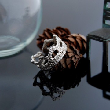 蕾絲漫步銀戒-編號2(原色。活圍)