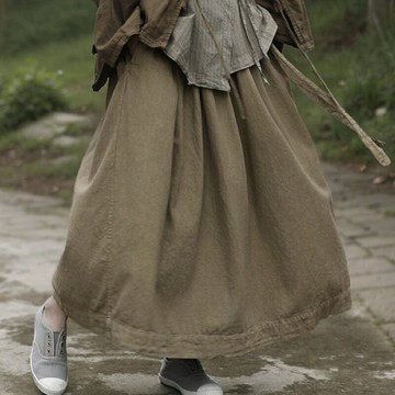 【米蘭精品】現貨+預購 新中式A字裙半身裙大碼中長裙子洋裝連身裙碼休閒女裝-垂感抽繩棉麻女裙子74mc10