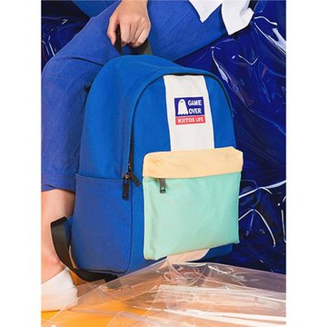 KIITOS帆布撞色雙肩包女韓版旅游大容量小眾休閑背包男情侶學生書