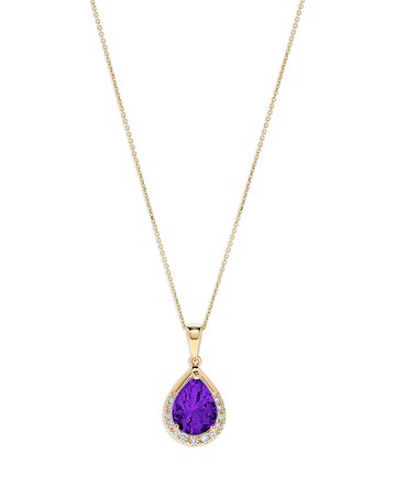 Bloomingdale's Fine Collection Amethyst & Diamond Pear Halo Pendant Necklace in 14K Yellow Gold, 16
