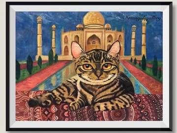 天使畫廊/曼陀羅地毯上的貴族貓 /油畫/寵物訂製畫